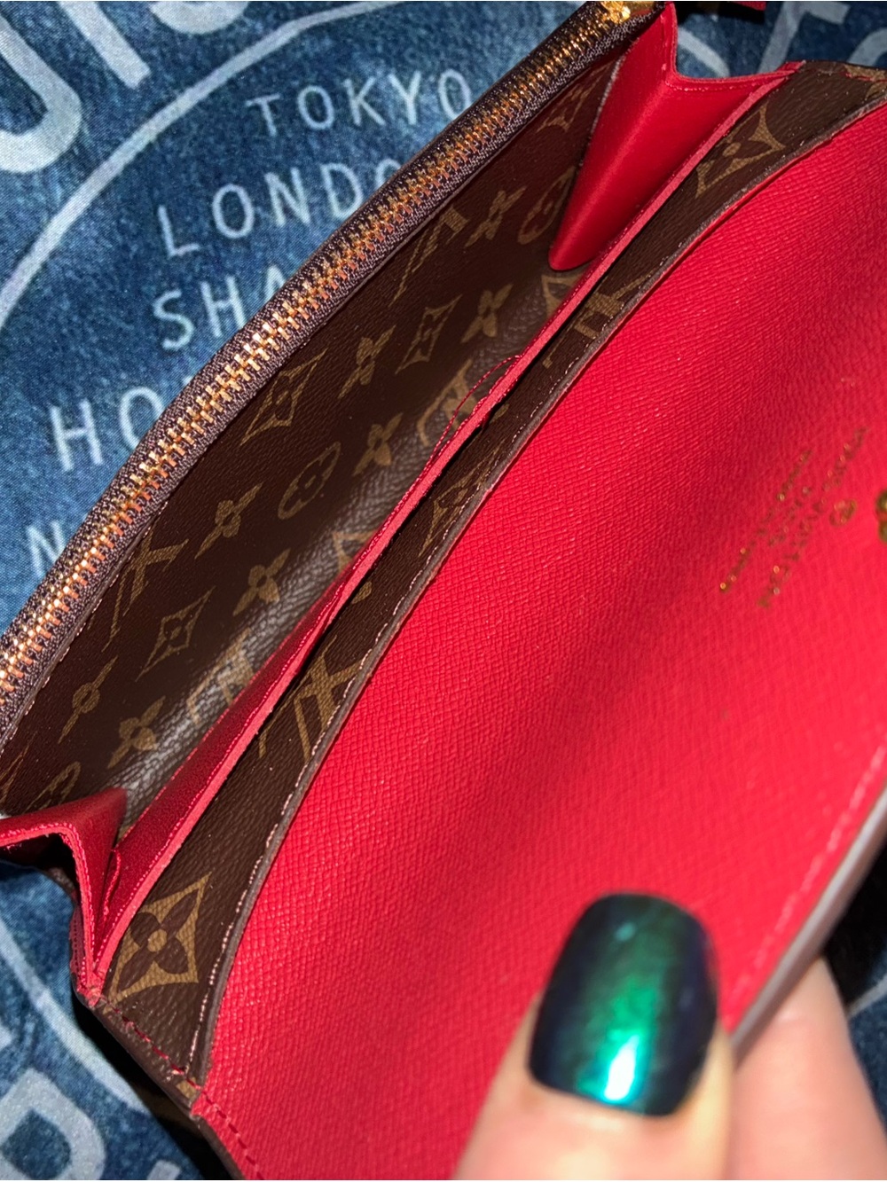 Louis Vuitton Brown Monogram Wallet with Red Snap Button - Picture 6 of 6